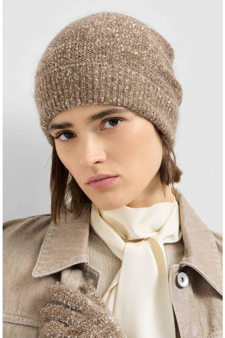 Dazzling Texture Mohair And Wool Knit Beanie, Alternate, color, Light Brown