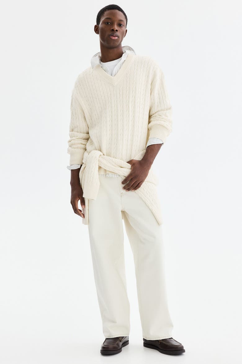 Regular Fit Cable-knit Jumper, Alternate, color, White