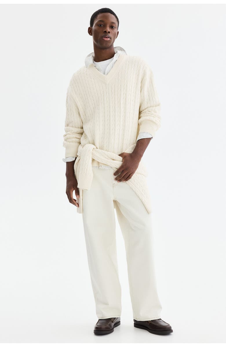 H&M Regular Fit Cable-knit Jumper, Alternate, color, White