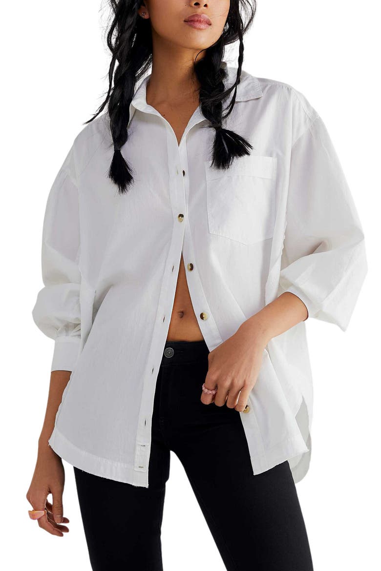 Happy Hour Oversize Poplin Button-Up Shirt, Main, color, WHITE