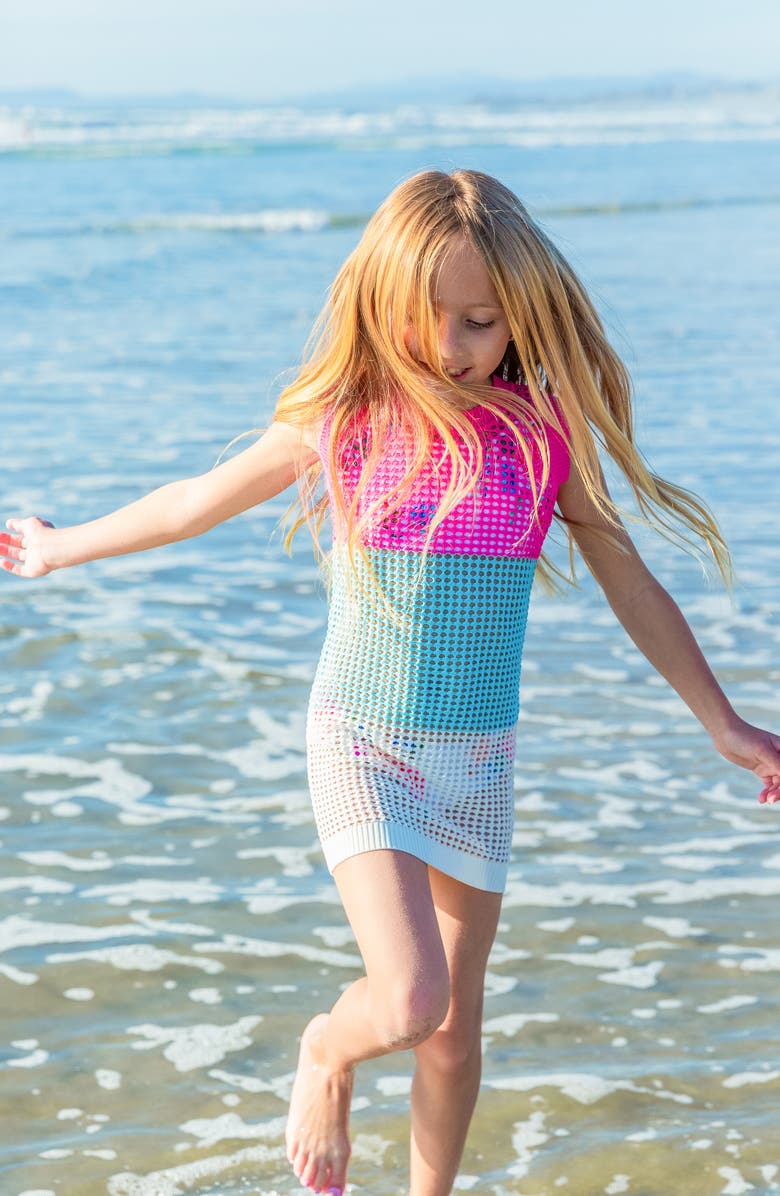 PQ SWIM Kids' Tia Crochet Cover-Up Dress, Alternate, color, 