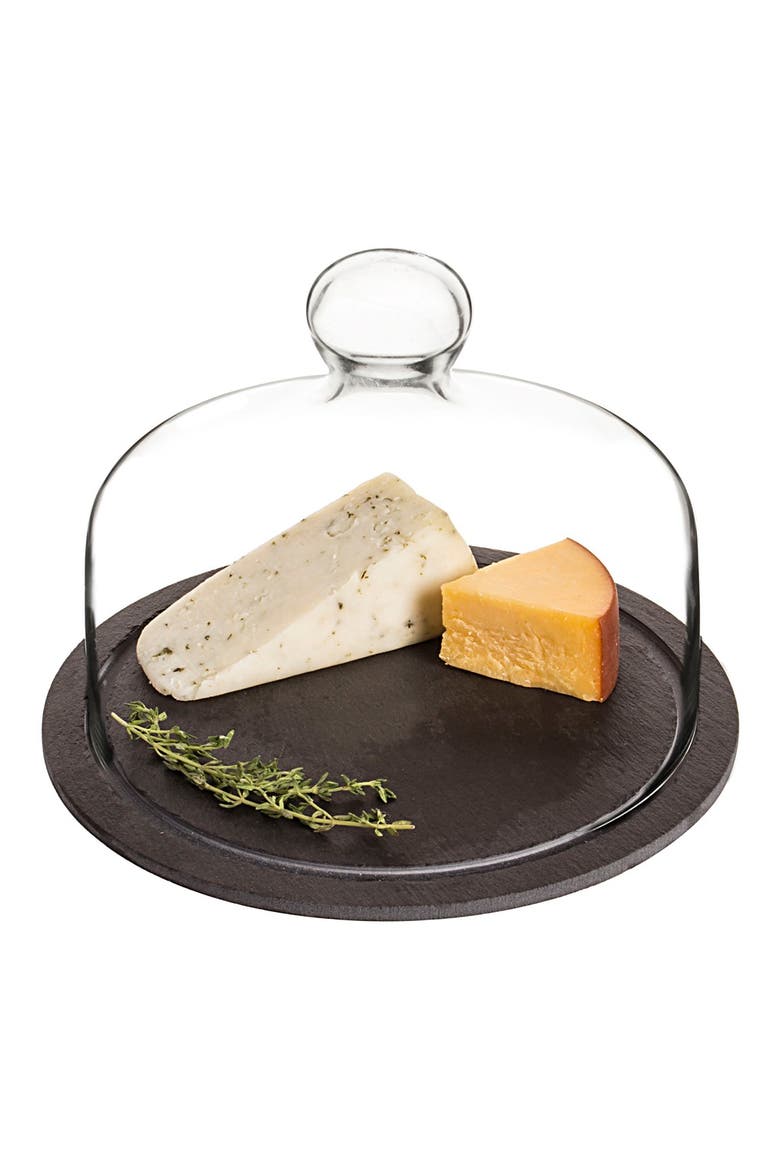 Monogram Slate Tray & Glass Dome, Main, color, BLACK