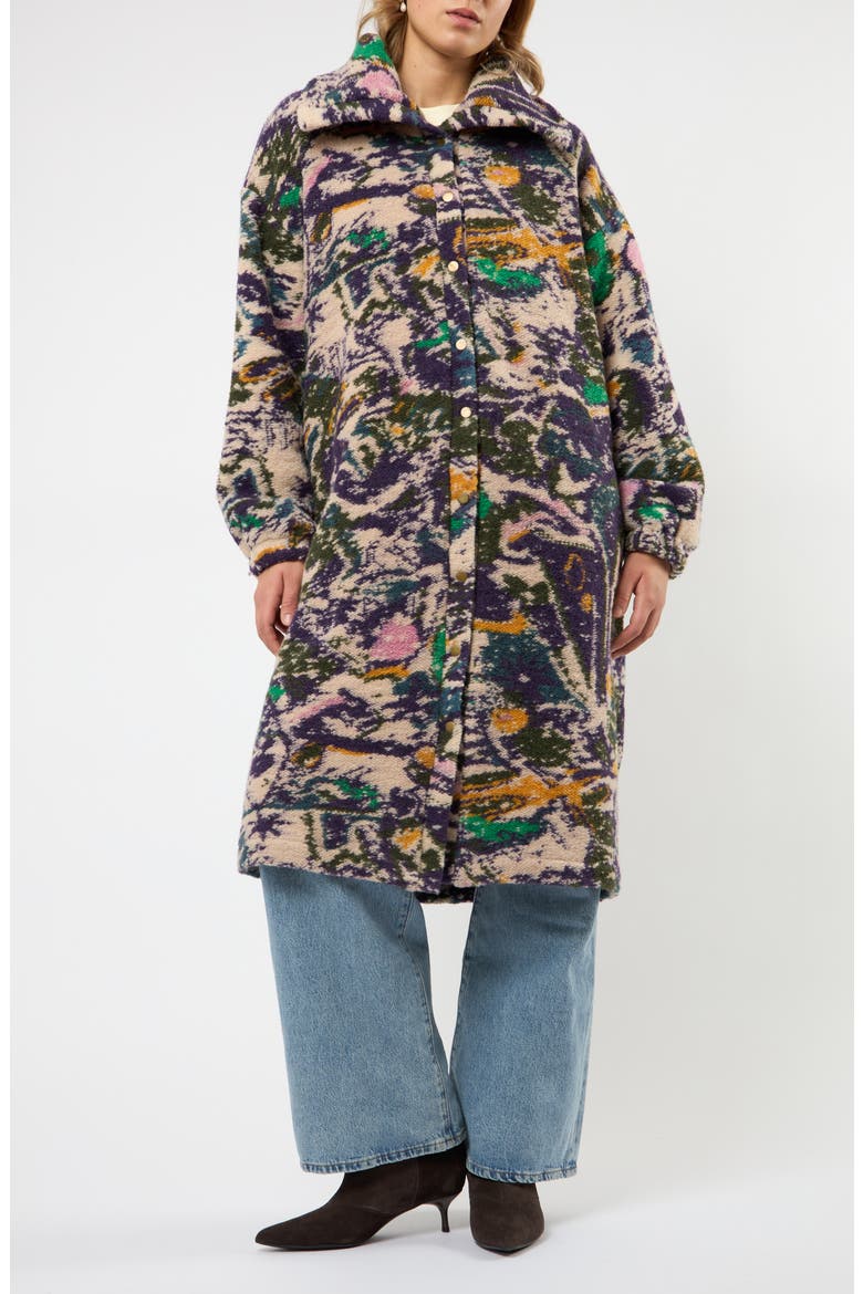 The Aurora Abstract Print Wool Blend Coat, Alternate, color, PURPLE