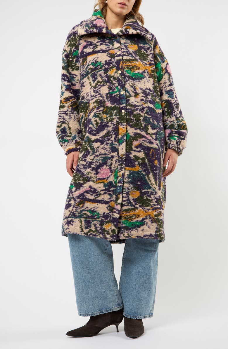 Viens Avec Moi The Aurora Abstract Print Wool Blend Coat, Alternate, color, Purple