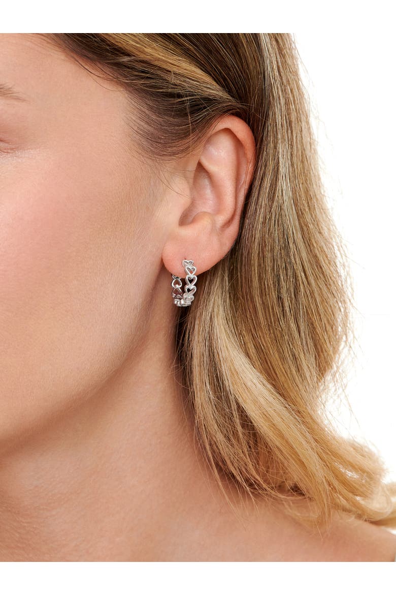 Open Heart Hoop Earrings in Rhodium Plated Sterling Silver, Alternate, color, Silver