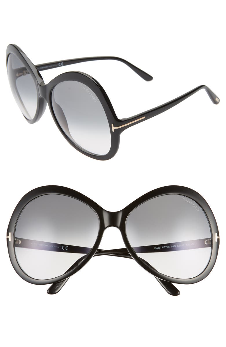 TOM FORD Rose 63mm Gradient Oversize Round Sunglasses, Main, color, 