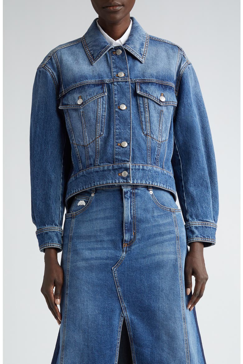High-Low Denim Jacket, Main, color, WORN WASH