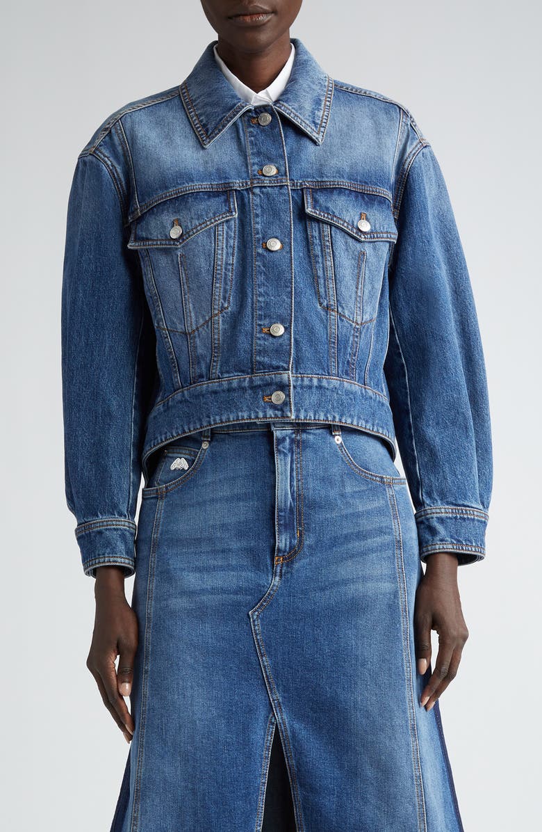 McQueen High-Low Denim Jacket, Main, color,