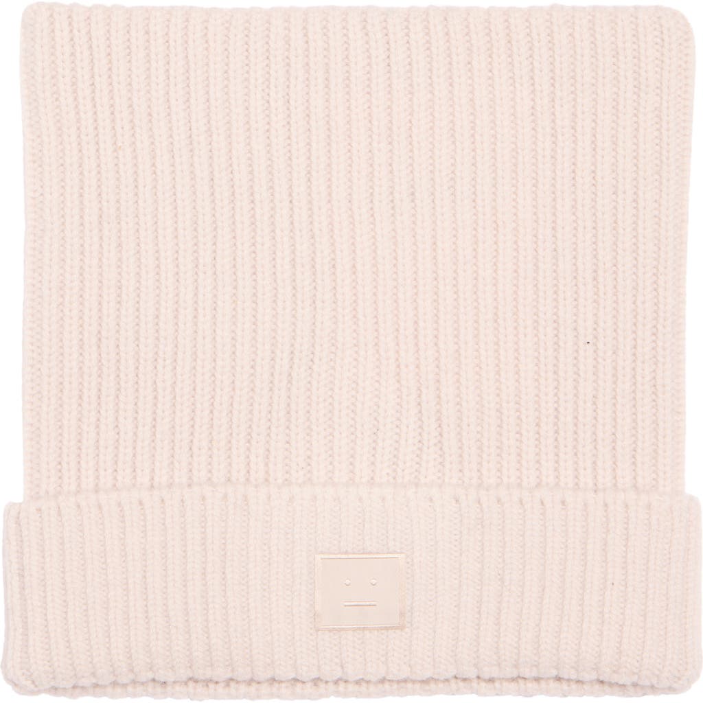 Acne Studios Kua Face Patch Rib Wool & Yak Hair Beanie In Pink