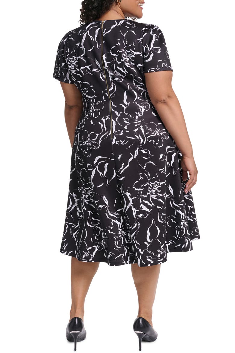 Abstract Print Scuba Fit and Flare Dress, Alternate, color, BLACK/ CREAM
