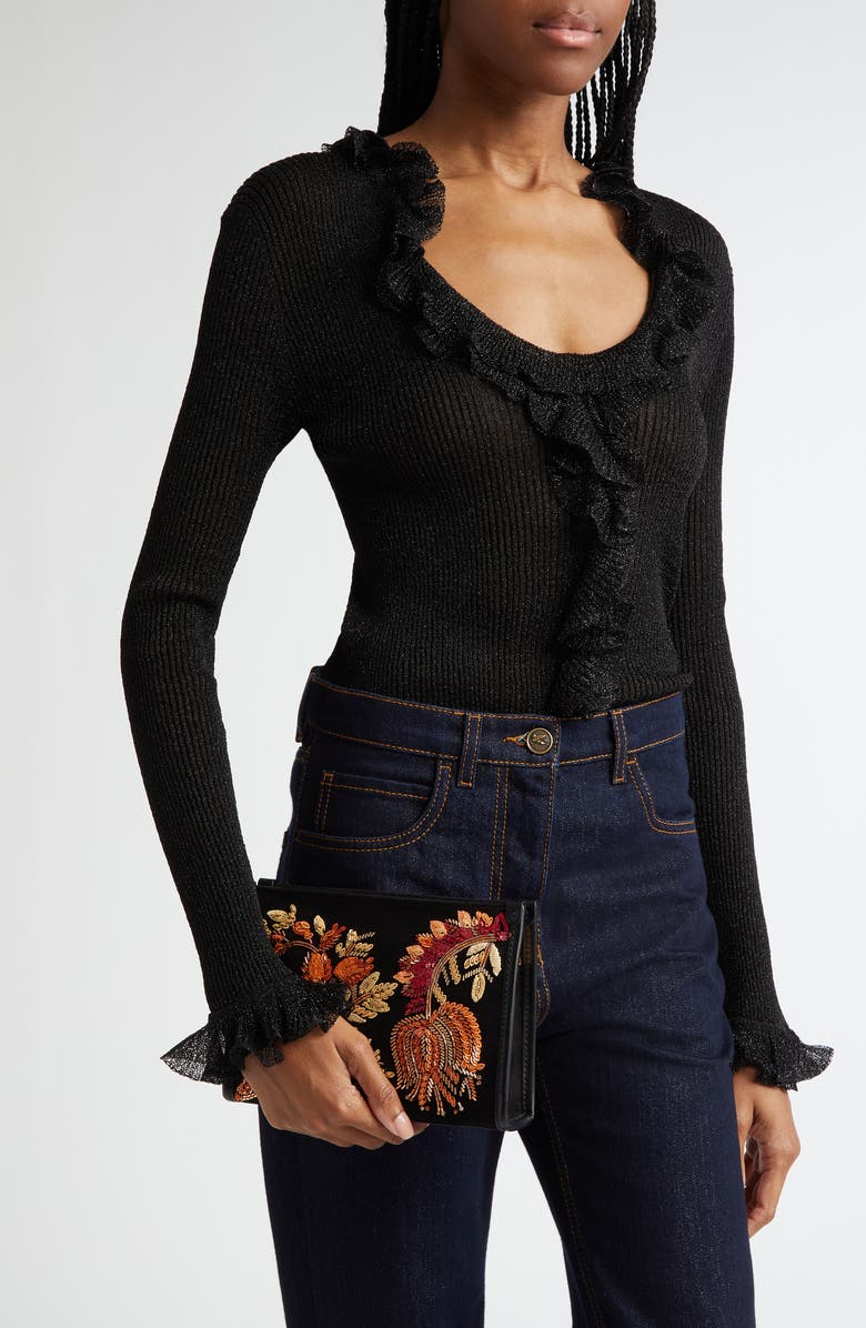 Etro Beaded Suede Shoulder Bag, Alternate, color,