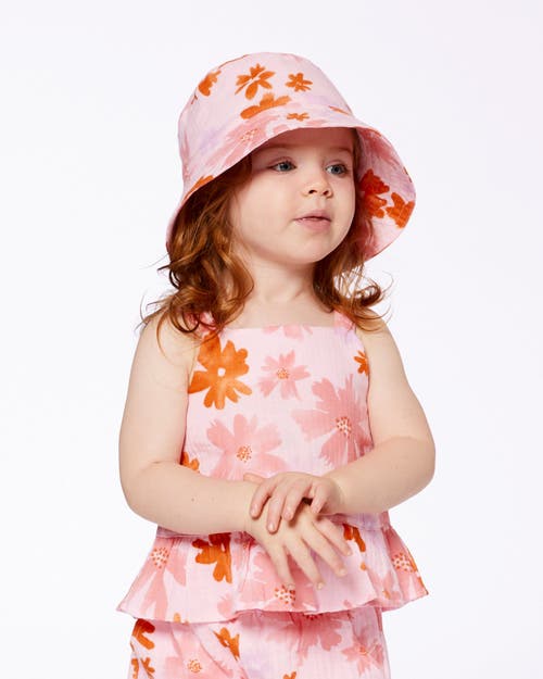 Deux Par Deux Little Girl's Printed Muslin Bucket Hat Pink And Coral Flowers In Pink And Coral Flowers