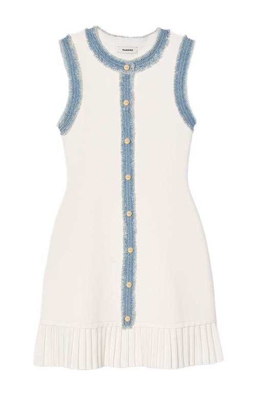 Sandro Short Knit Dress With Ruffles In Ecru