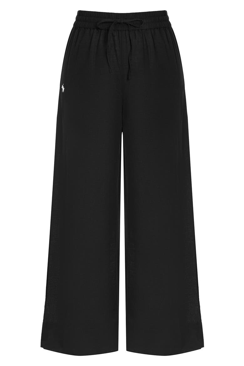 Wide Leg Linen & Cotton Cover-Up Drawstring Pants, Alternate, color, BLACK