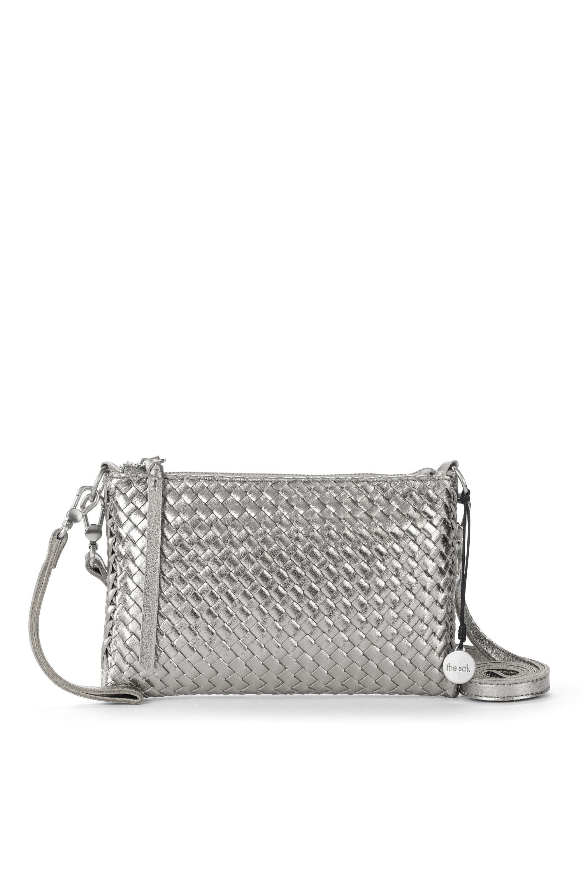 The Sak Vita Hand Woven Leather Crossbody Wristlet, Alternate, color, Pyrite Woven