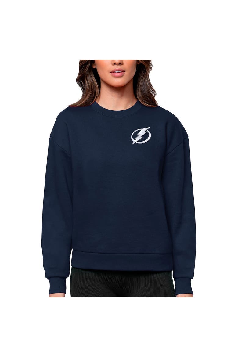 Women's Antigua Navy Tampa Bay Lightning Primary Logo Victory Crewneck Pullover Sweatshirt, Main, color, Navy