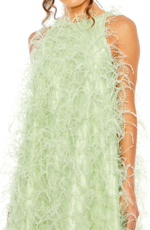 Mac Duggal Sleeveless Feather Embellished Gown In Mint
