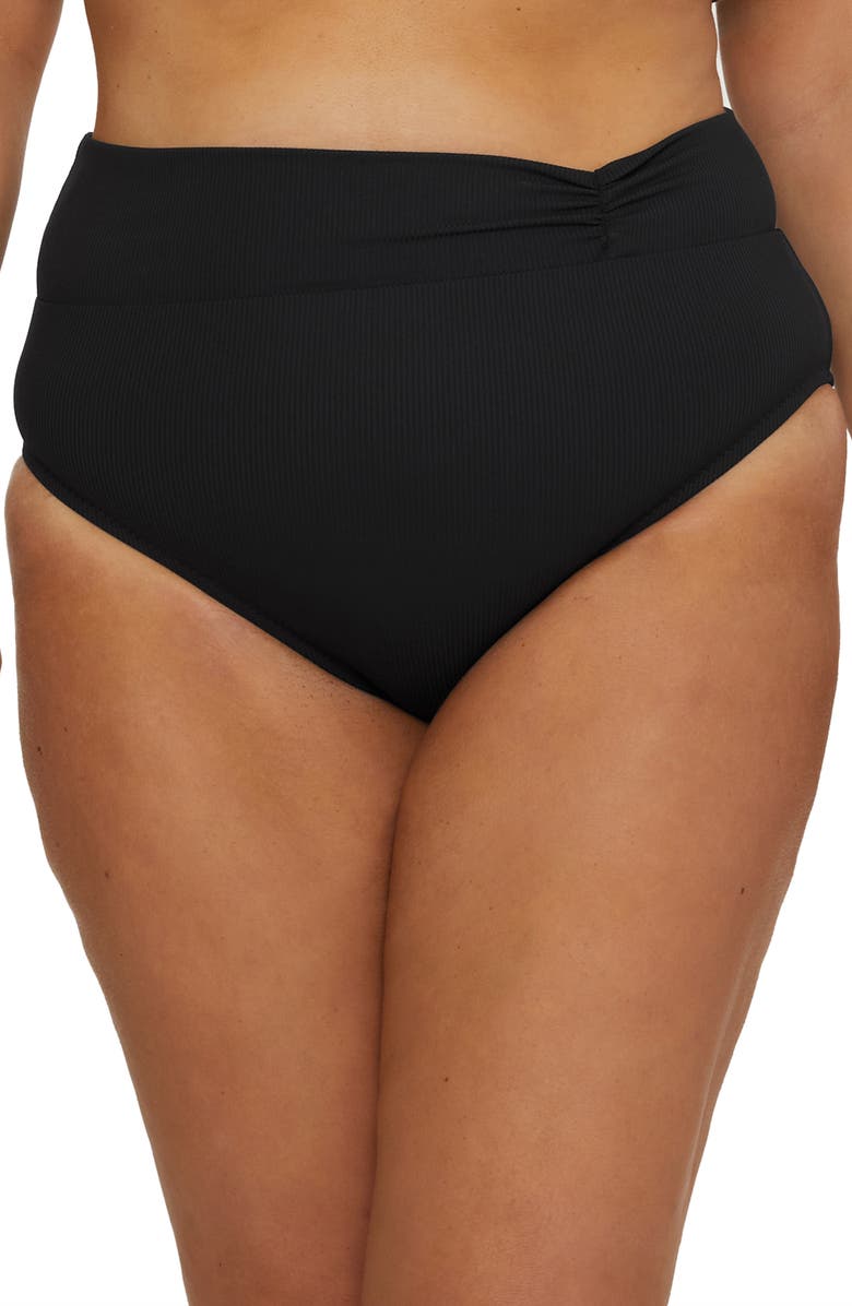 Becca Etc. Modern Edge High Waist Bikini Bottoms, Main, color, Black
