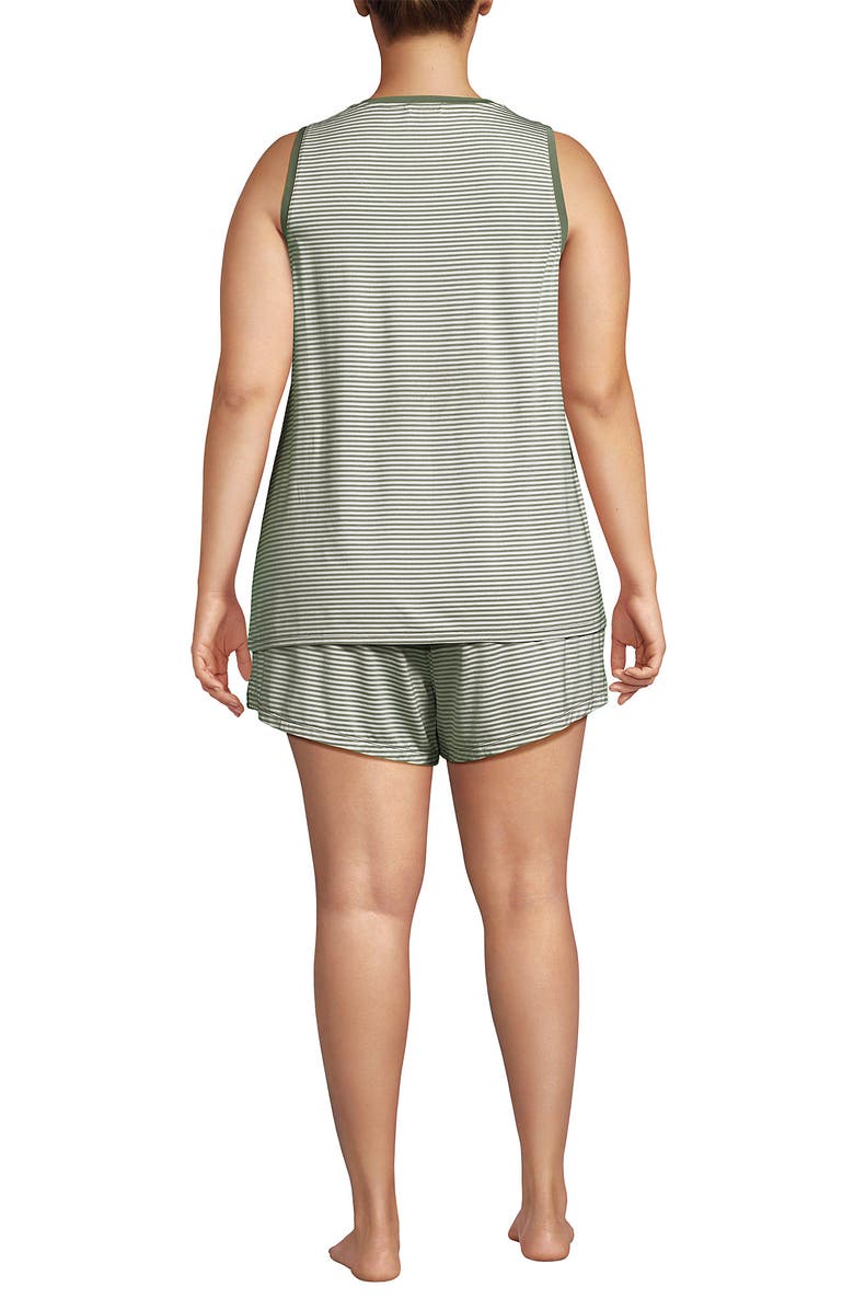 Lands' End Cooling 3 Piece Pajama Set - Robe Tank and Shorts, Alternate, color, Sage Mini Stripe