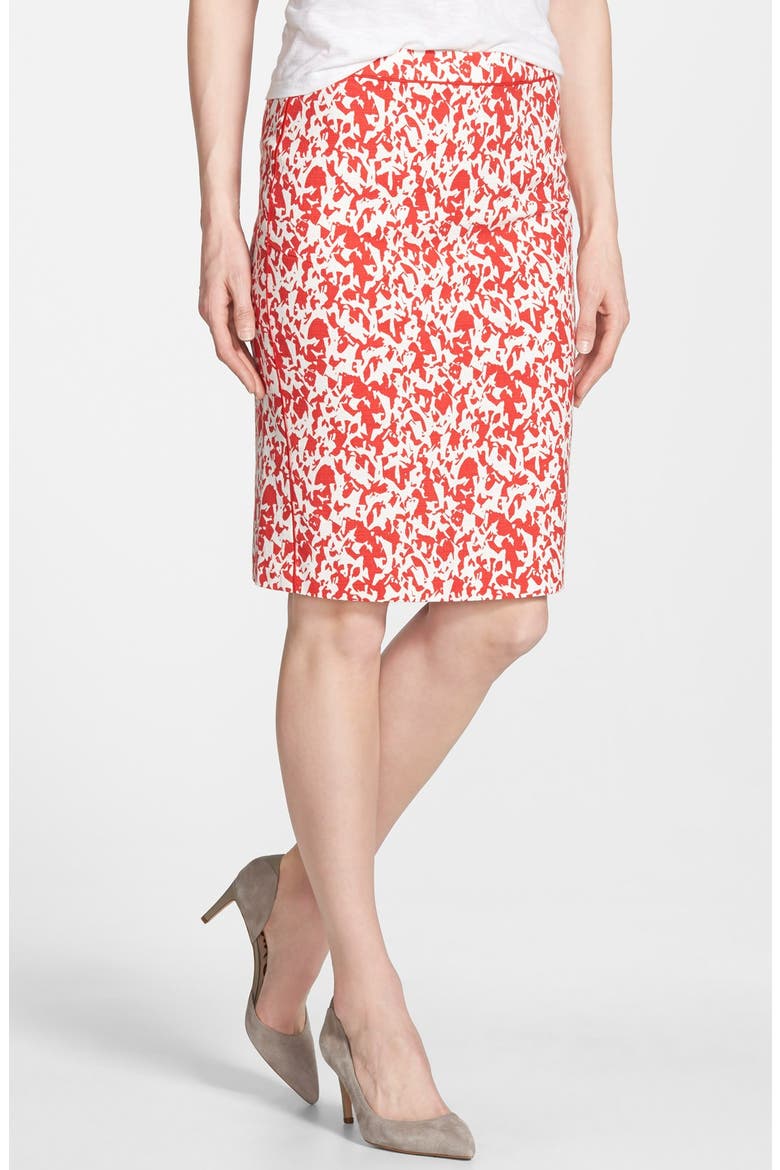 Piped Print Pencil Skirt, Main, color, RED- IVORY BICOLOR CITY PRINT