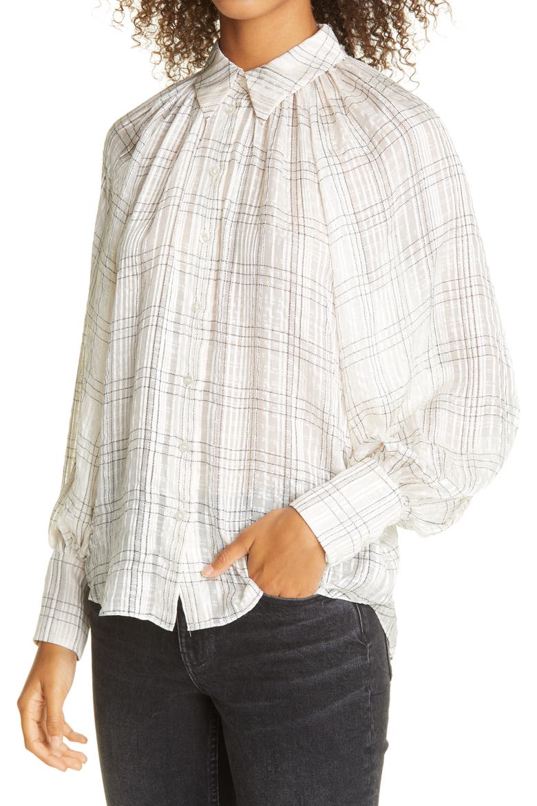 Jules Textured Plaid Silk Blouse, Alternate, color, VANILLA COMBO