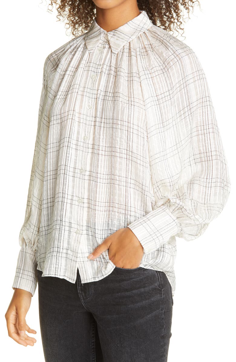 Rebecca Taylor Jules Textured Plaid Silk Blouse, Alternate, color, 