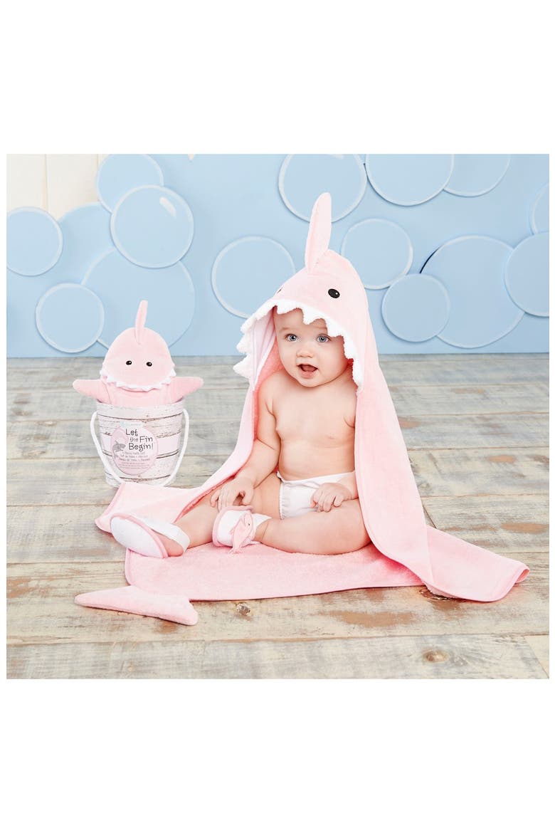 Let the Fin Begin Hooded Terry Robe, Bath Mitt & Slippers Set, Alternate, color, LIGHT PINK
