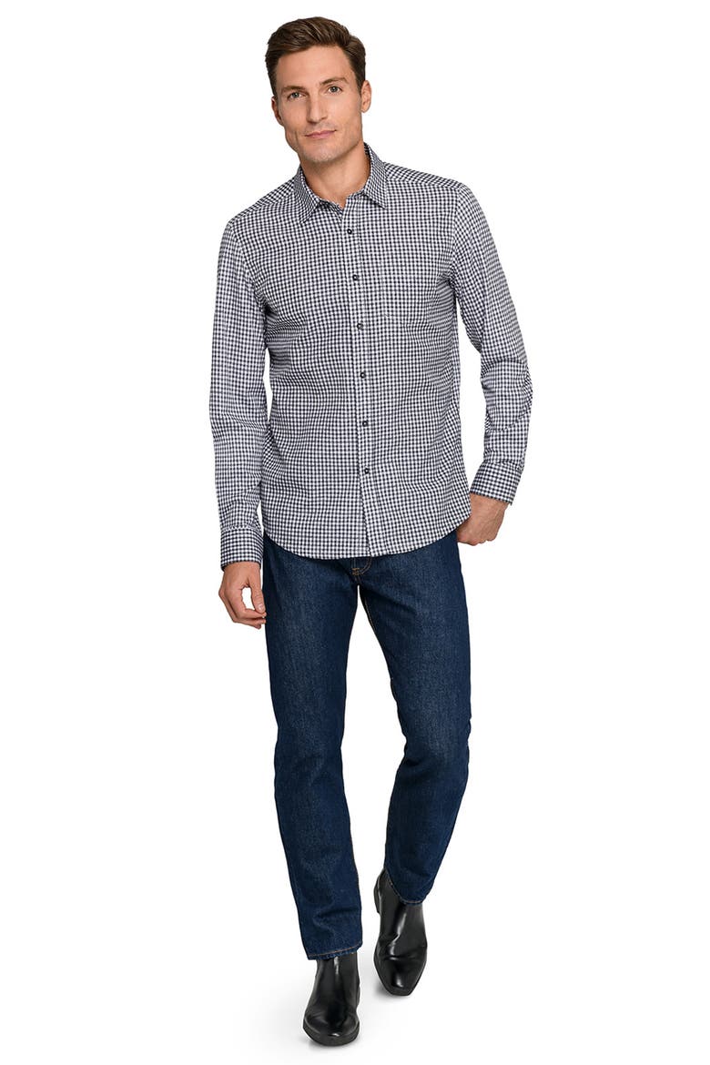 Reworked Slim Fit Grey Gingham Check Cotton Button-Up Shirt, Alternate, color, BLACK/ GREY