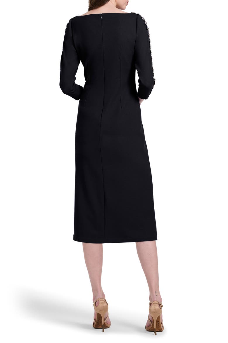 Crystal Floral Detail Stretch Crepe Cocktail Dress, Alternate, color, BLACK