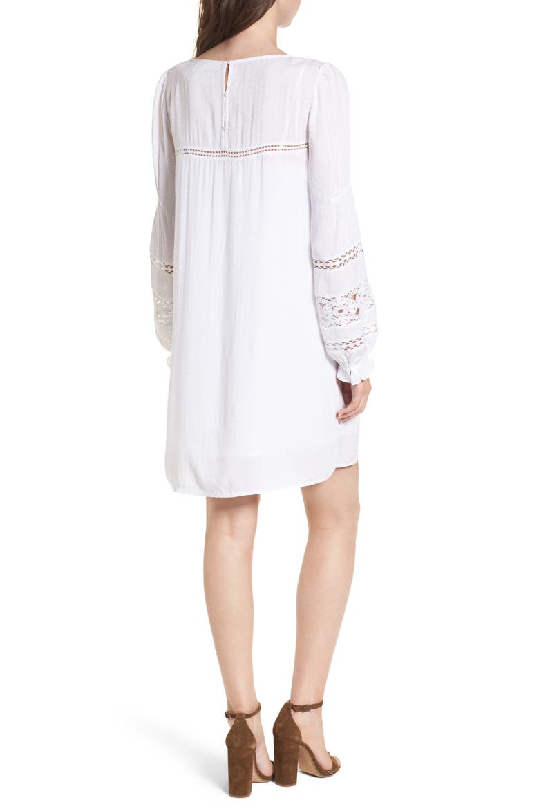 Lace Trim Puff Sleeve Shift Dress, Alternate, color, WHITE