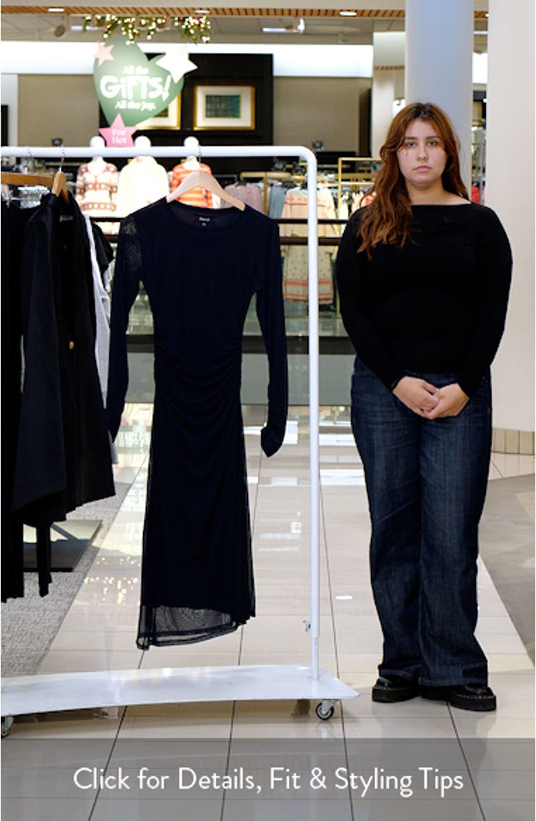 Long Sleeve Ruched Mesh Midi Dress, sales video thumbnail