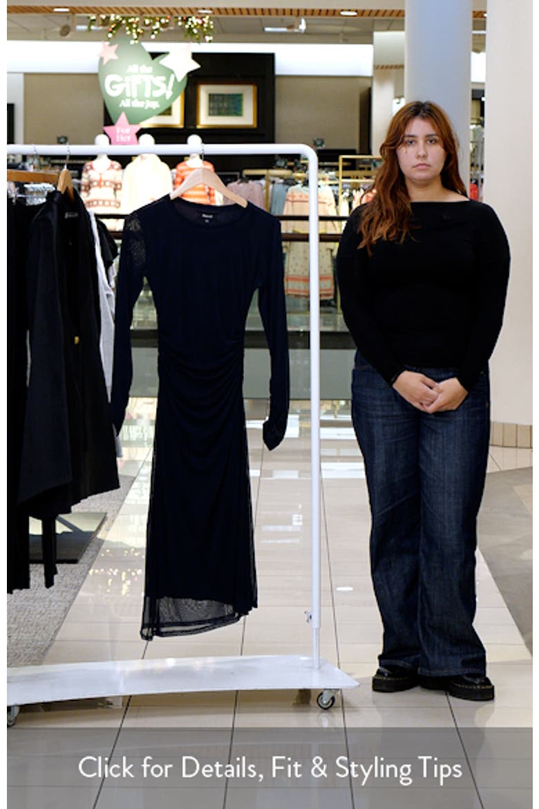 Long Sleeve Ruched Mesh Midi Dress video