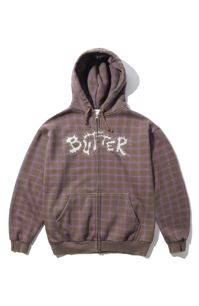 Butter Goods Eruption Logo Zip Hoodie, Main, color, Brown Plaid