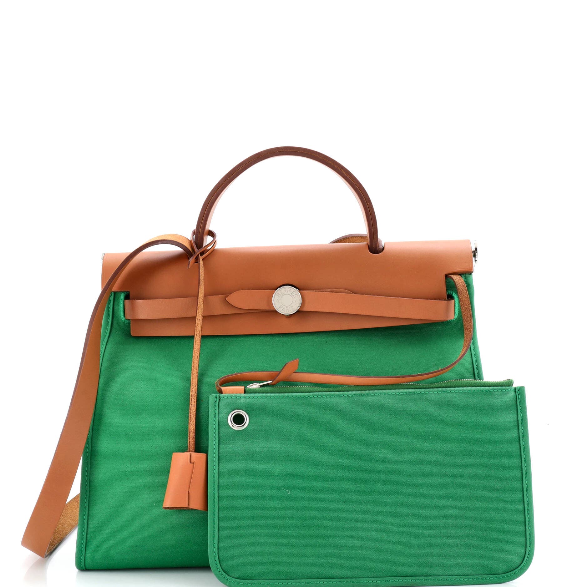 Pre-Owned Hermes Herbag Zip Leather and Toile 31, Alternate, color, Green