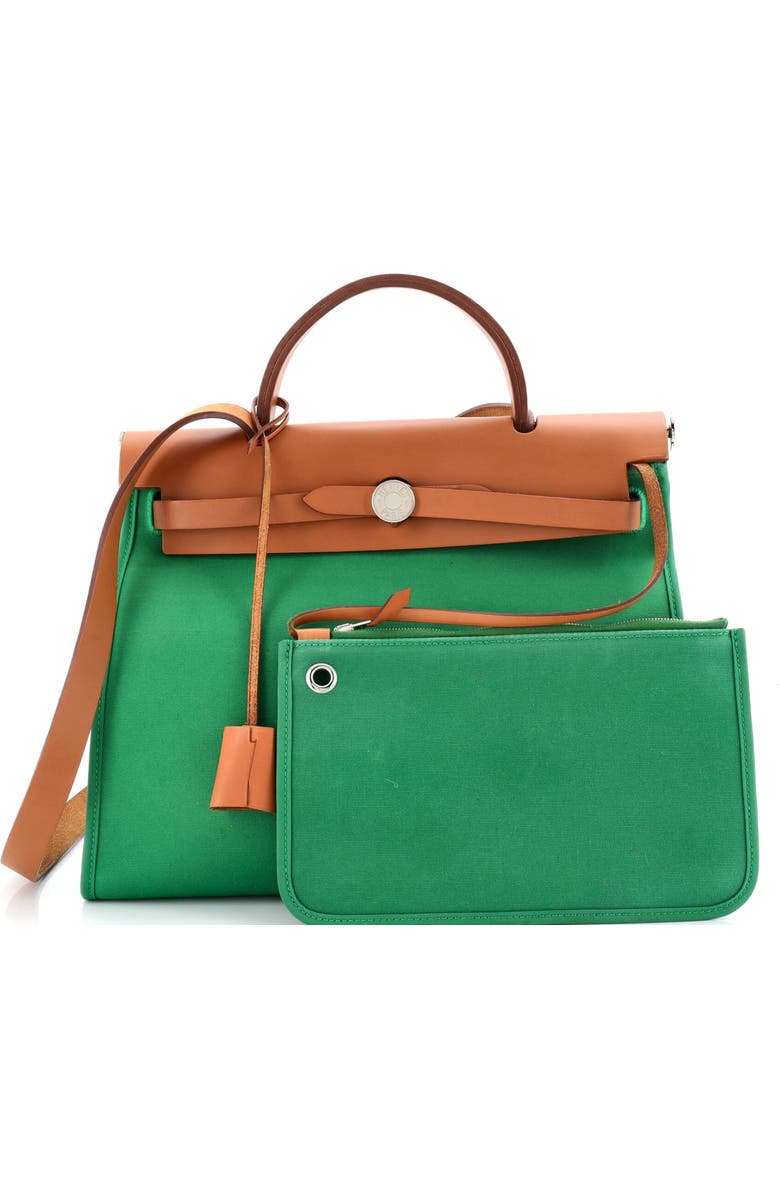 Pre-Owned Hermes Herbag Zip Leather and Toile 31, Alternate, color, Green