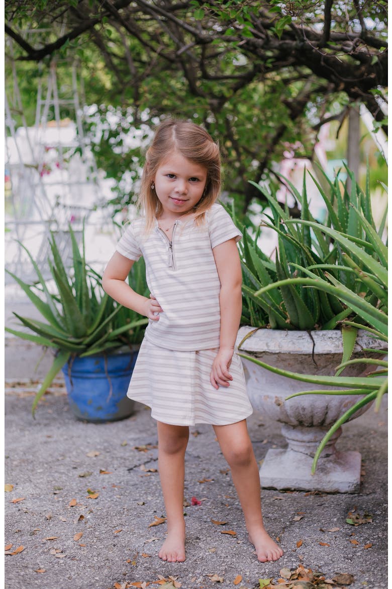 Stripe Zip Short Sleeve Top, Alternate, color, GREY