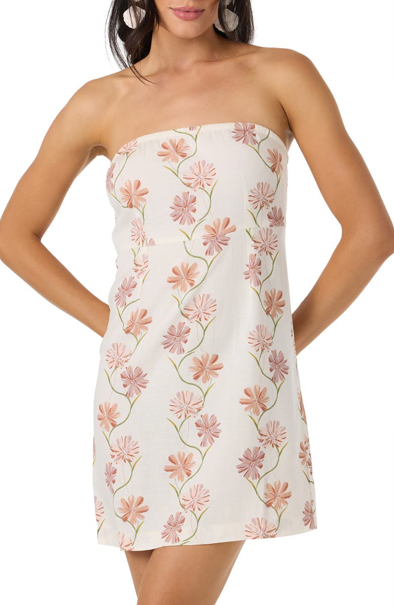 O'Neill Cassie Floral Strapless Minidress, Alternate, color, Tofu