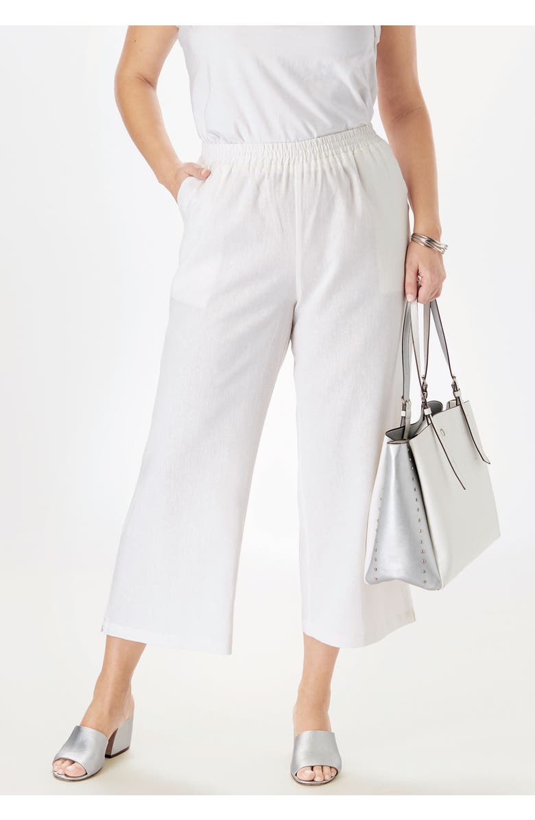 Jessica London Wide Leg Linen Crop Pant, Alternate, color, Black