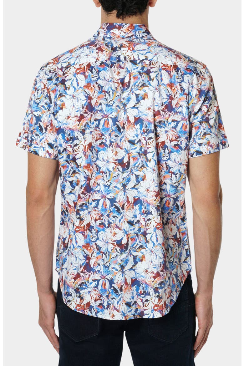 Floral Print Cotton Short Sleeve Button-Up Shirt, Alternate, color, WHITE/ BLUE MULTICOLOR
