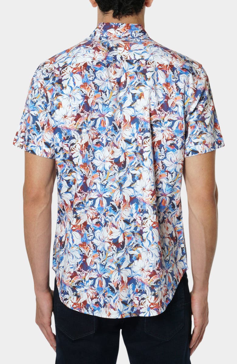 Robert Graham Floral Print Cotton Short Sleeve Button-Up Shirt, Alternate, color, White/ Blue Multicolor