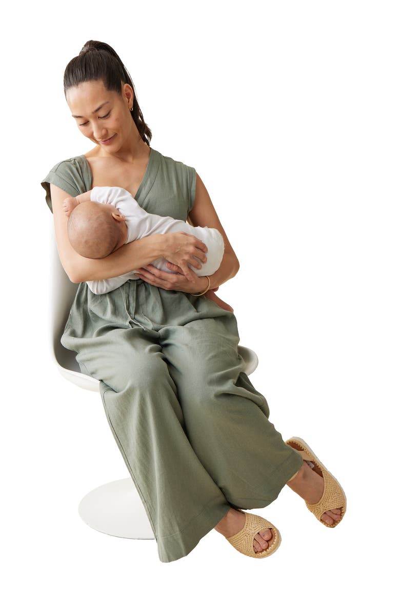 Sleeveless Linen Blend Maternity Jumpsuit, Alternate, color, AGAVE