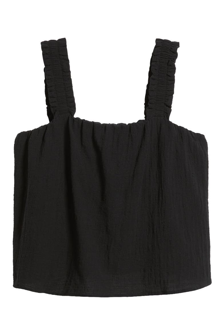 Smocked Strap Cotton Gauze Camisole, Alternate, color, BLACK