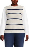 Lands' End Plus Size Drifter Shaker Button Shoulder Sweater Vest with Poplin Sleeves