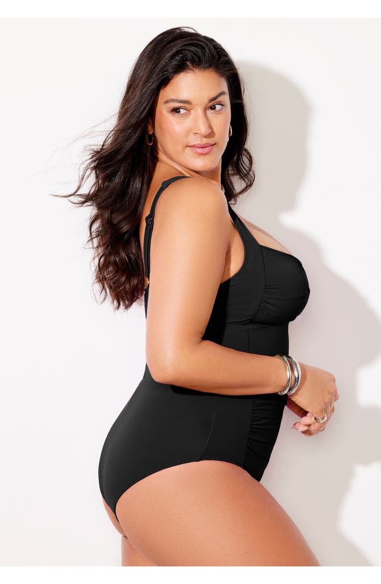 Swimsuits for All Ruched Twist Front One Piece Swimsuit, Alternate, color, Black