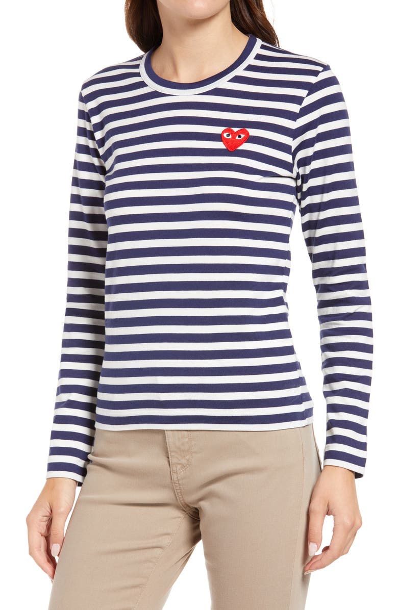 Comme des Garçons PLAY Striped Long Sleeve T-Shirt, Main, color, 