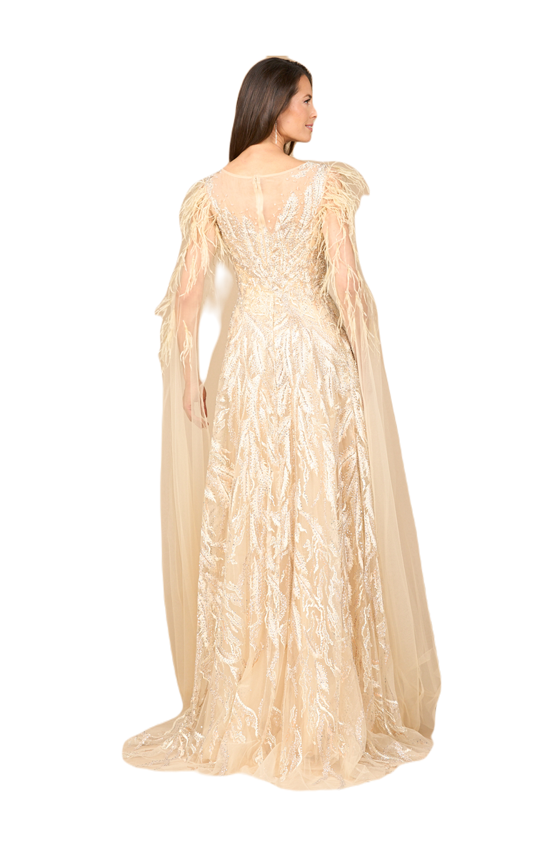 LARA New York V - Neck Gown with Long Cape Sleeves, Alternate, color, Champagne