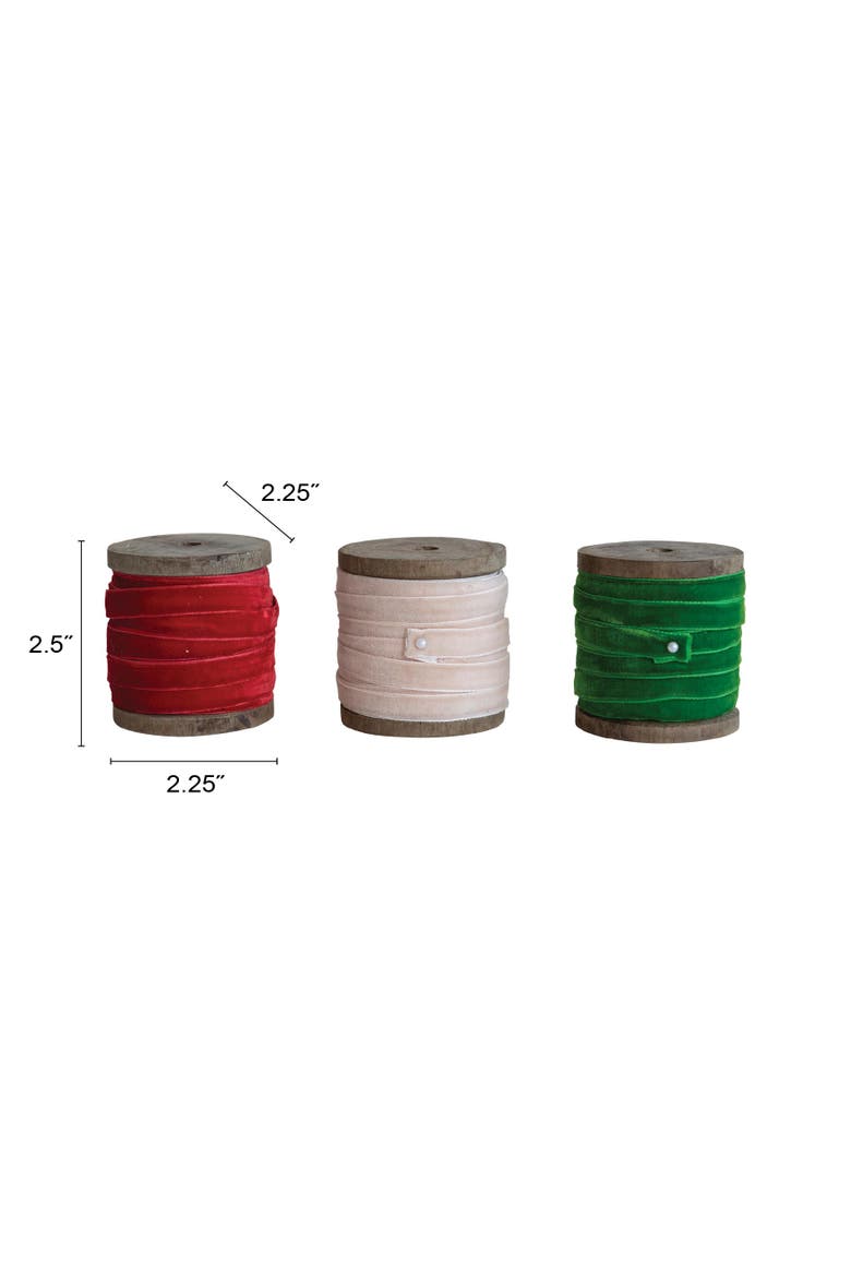 10 Yard Velvet Ribbon on Wood Spool, Set of 3 Colors, Alternate, color, Multicolor