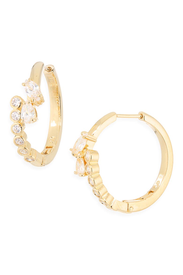 Mesmera Mixed Cut Hoop Earrings, Main, color, GOLDTONE/ GLASS CRYSTAL