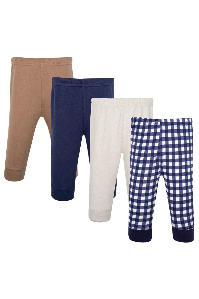 Pack of 4 Pants Bottoms Set, Main, color, Navy Gingham