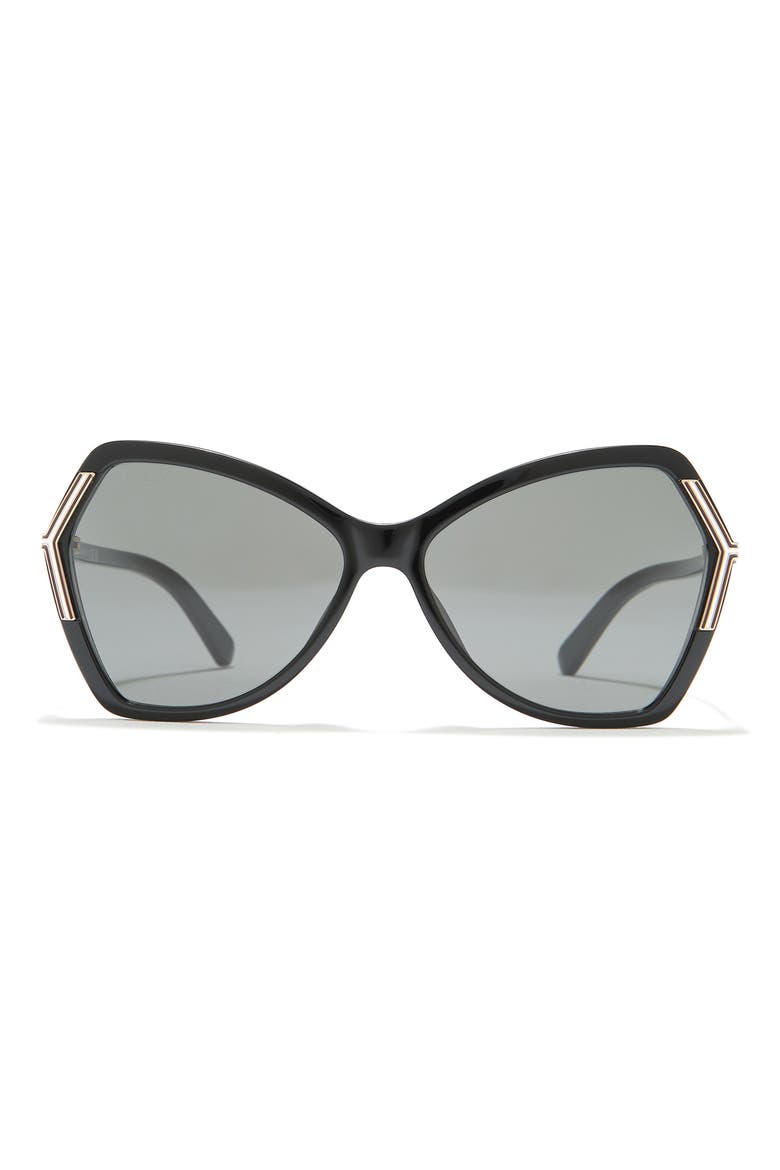 60mm Geometric Sunglasses, Main, color, SHINY BLACK / SMOKE